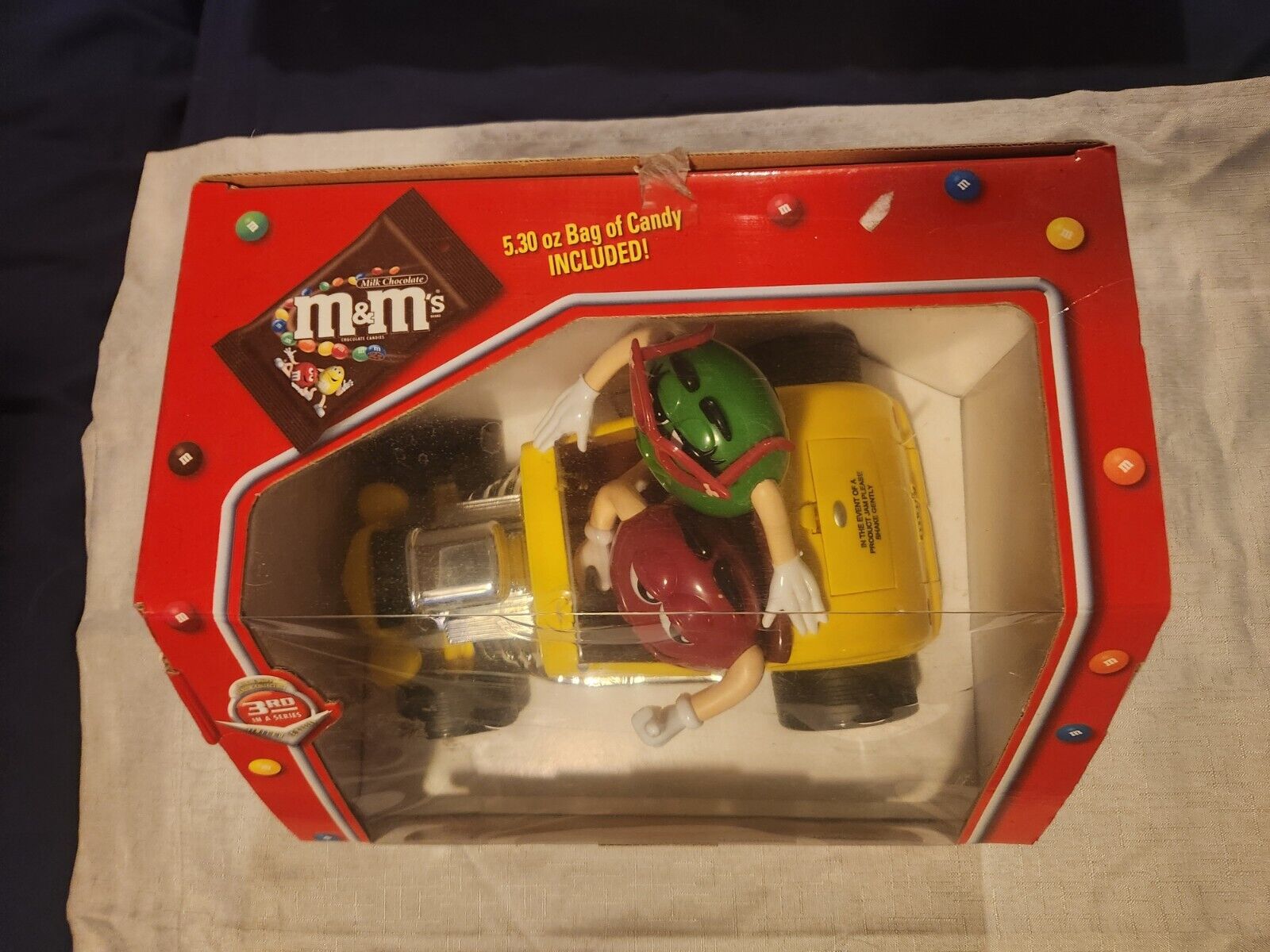 M&M\'s Rebel Without A Clue Yellow Hot Rod MM Candy Dispenser New in Box