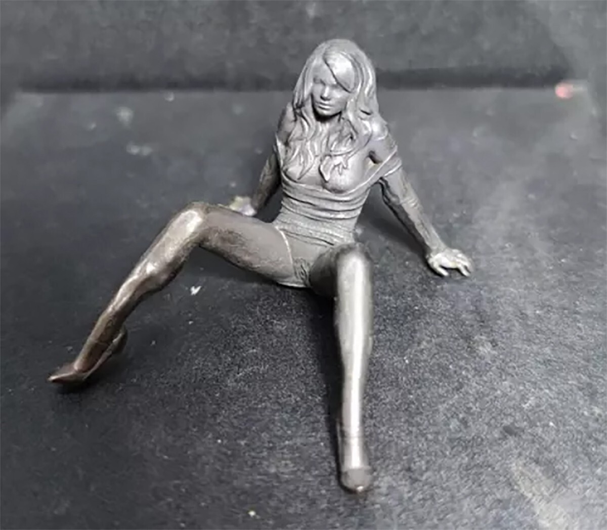 Black Solid Bronze Nude Temptation Girl Collectable Art Antique Body Statue