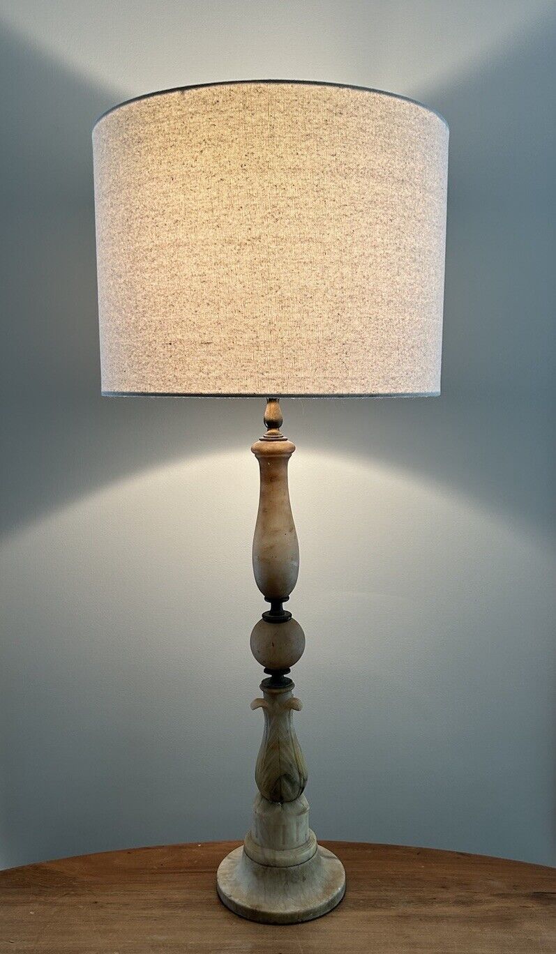 ANTIQUE ALABASTER MARBLE & FAUX STONE TABLE LAMP 34\
