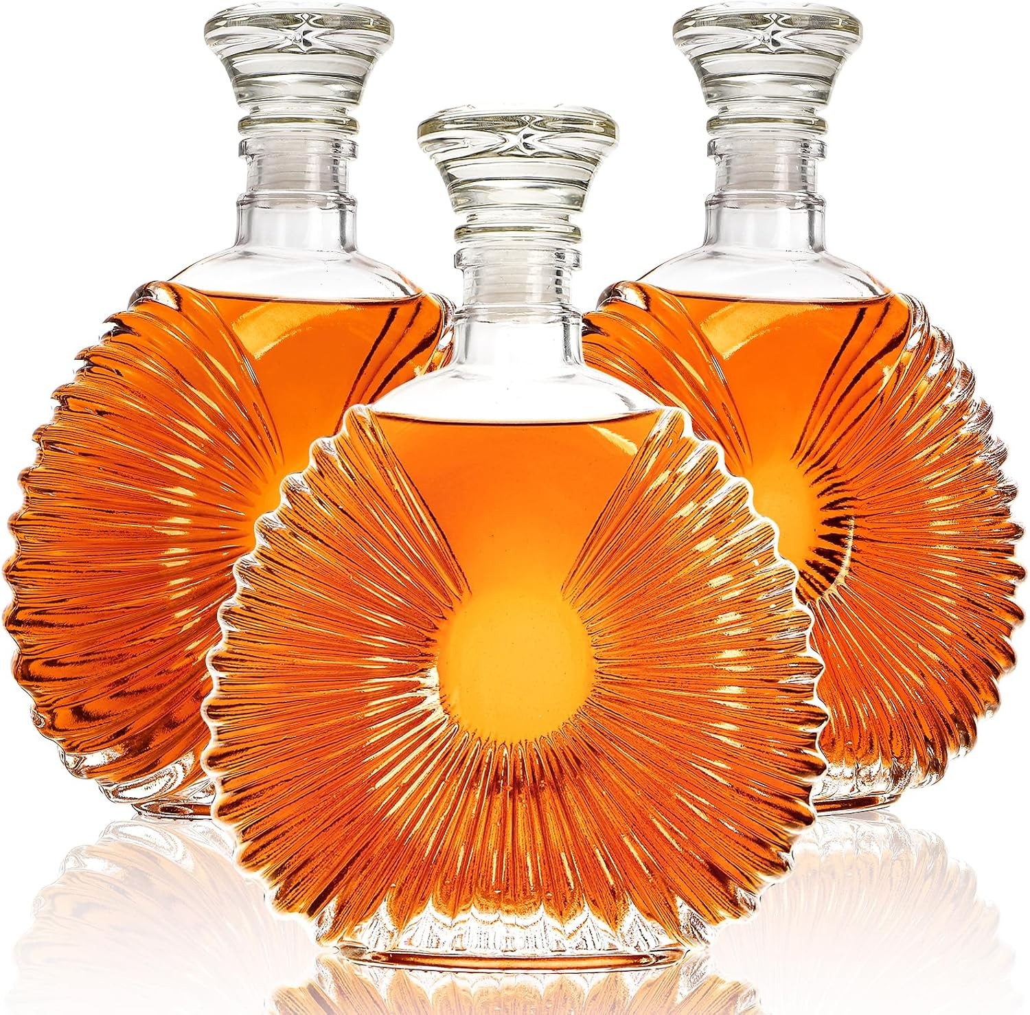 3 Pack Glass Whiskey Decanter with Airtight Stopper, 25 Oz Crystal Liquor Decant