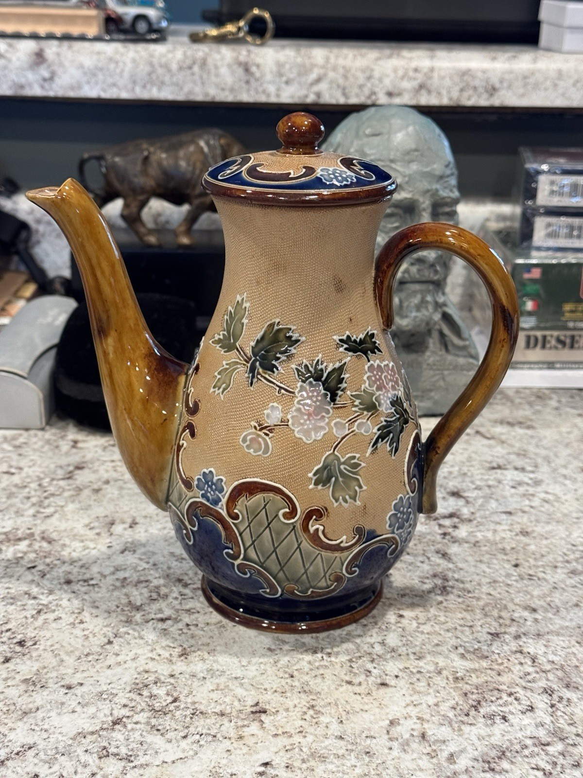 19th Century Doulton Lambeth Slater’s Patent Textured Floral Vase #114 Antique