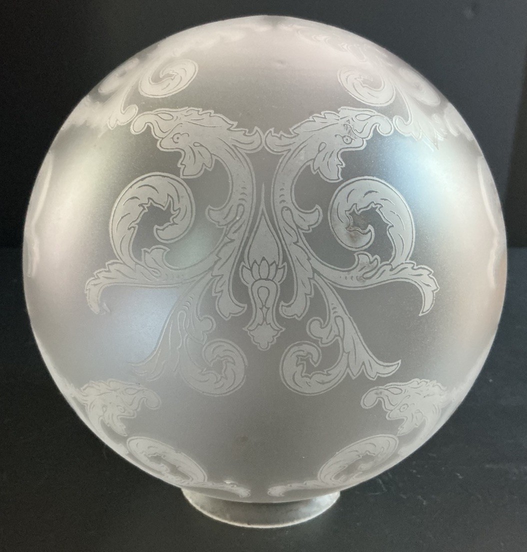 Antique Venicia Satin Etched Floral Gas Oil Globe Lamp Shade 3.25” fitter
