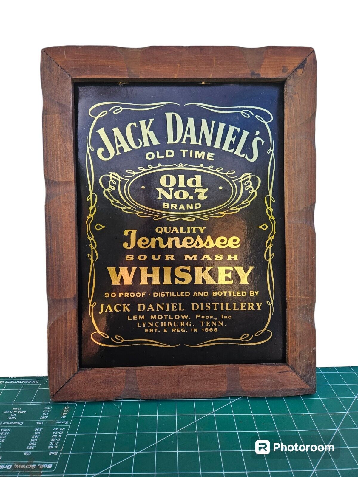 Vintage Jack Daniels Whiskey Large Bar Sign Reflective Gold Wood Frame 19\