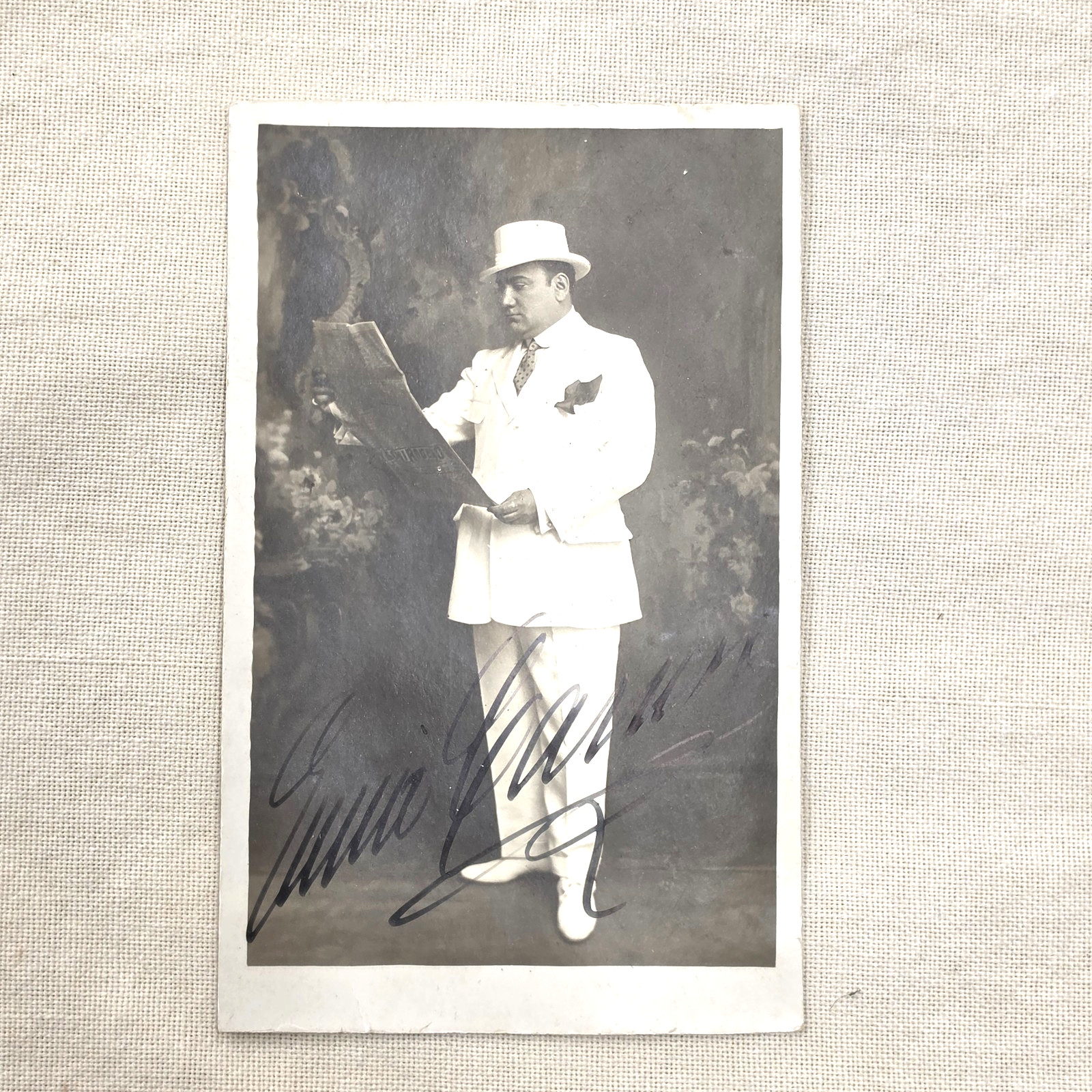 Enrico Caruso Signed Real Photo Post Card Autograph RPPC White Suit Early 1900s Enrico Caruso Signed Real Photo Post Card Autograph RPPC White Suit Early 1900s