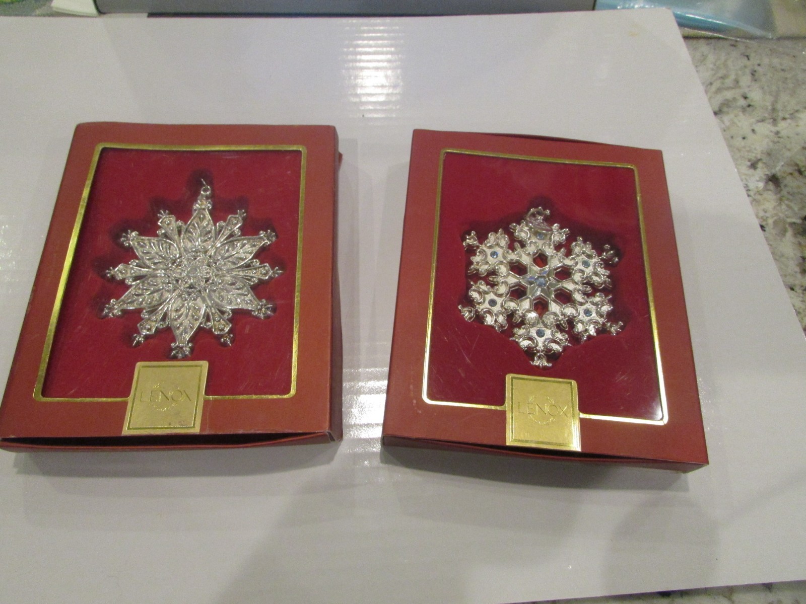 2 Vintage Lenox 2007 & 2008 Metal Snowflake Ornaments Fine  Accents & colors