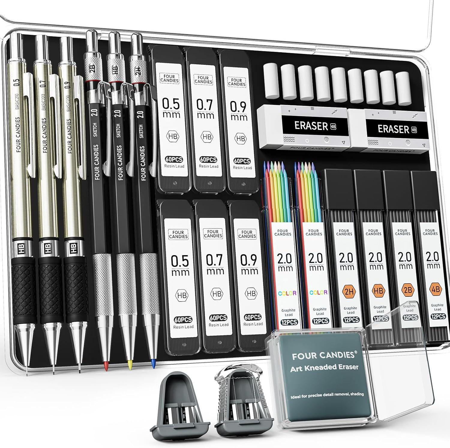 25PCS Mechanical Pencil Set, 0.5, 0.7, 0.9 ＆ 2Mm, Storage Case