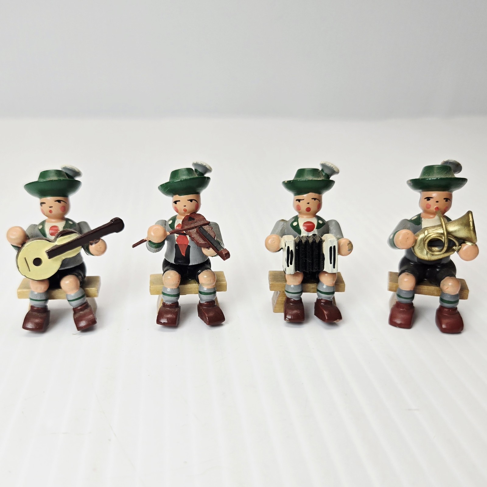 Vintage Erzgebirge German Folk Band Wooden 4 Bavarian Musician Figurines