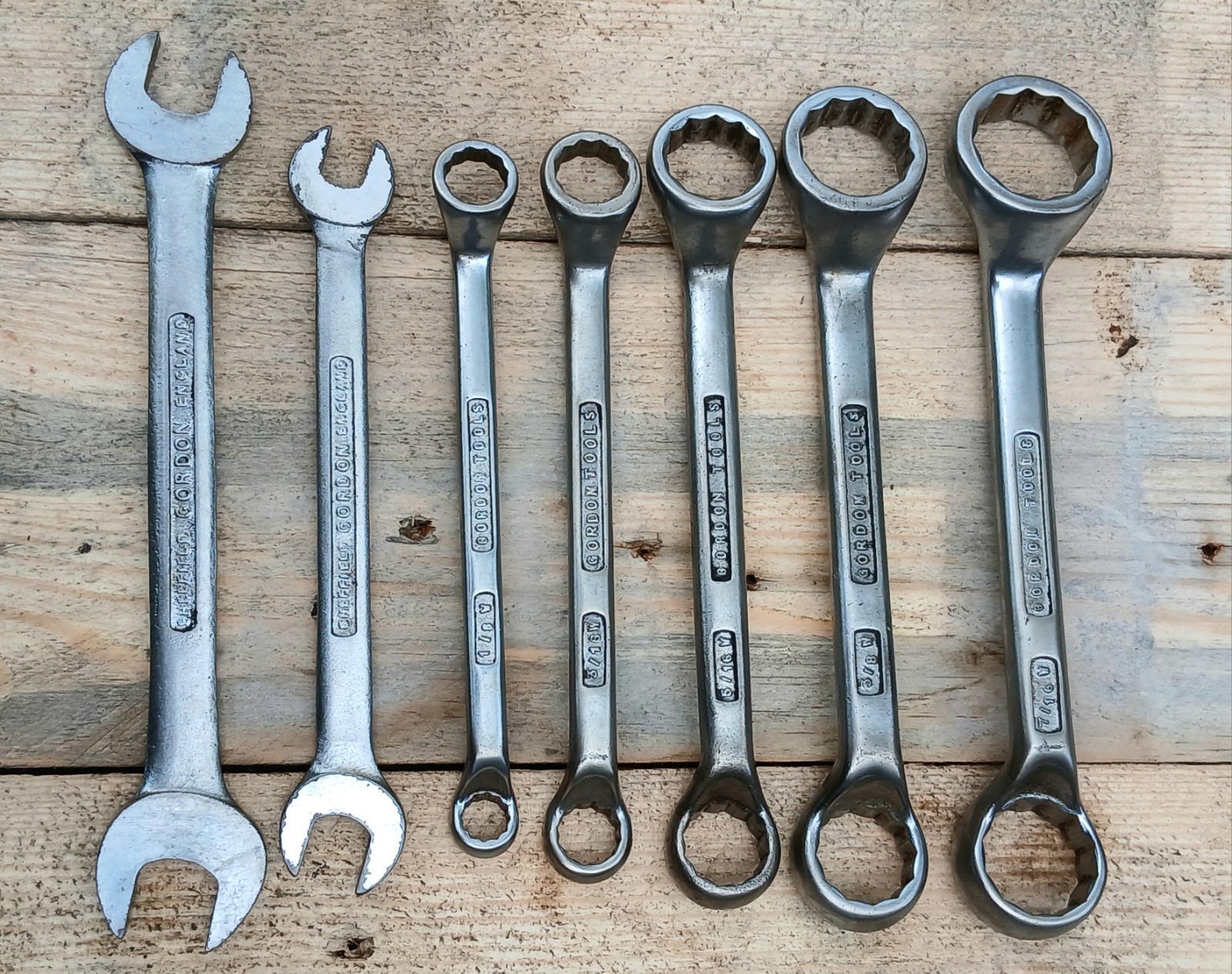 Vintage Gordon Tools Whitworth Spanners. Made In Sheffield England. ×7.