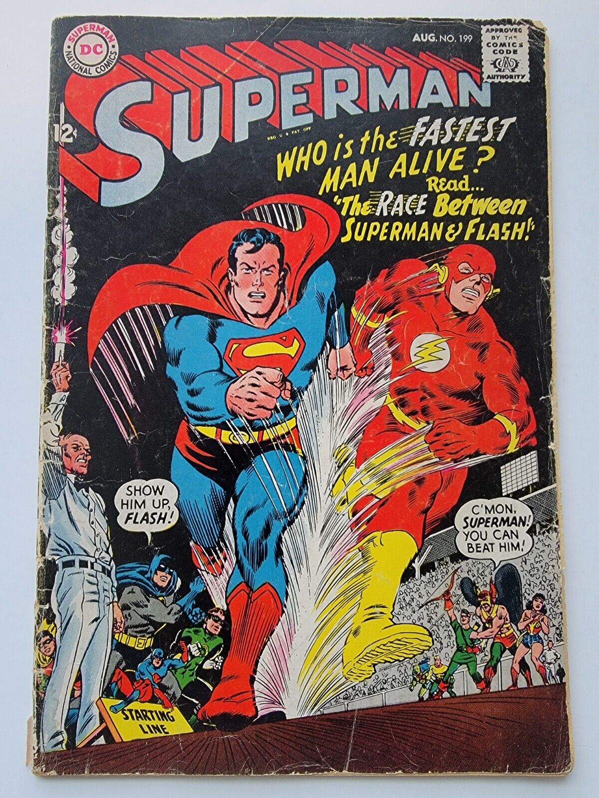 SUPERMAN #199 G+ 1st Superman vs Flash Race 1967 Curt Swan - Jim Shooter, Silver