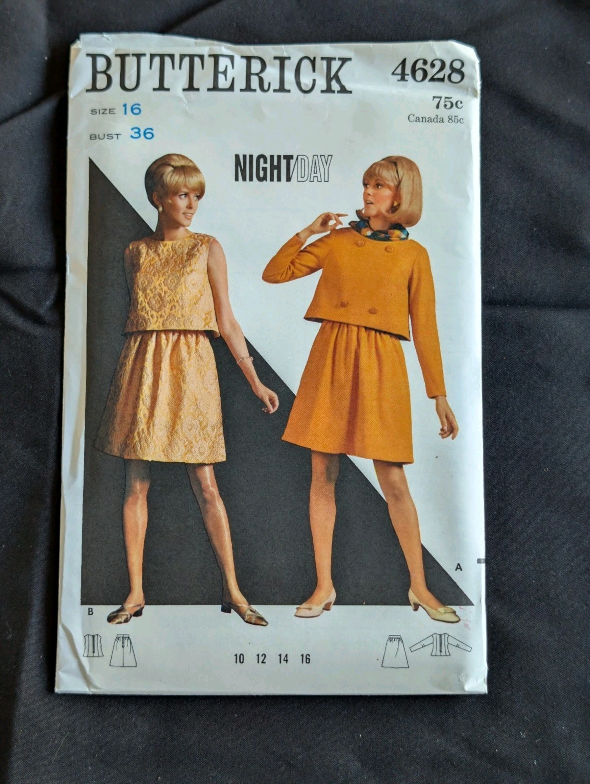 VTG 1968 Butterick 4628 Misses Two-Piece Dress Sewing Pattern Size 16 Bust 36