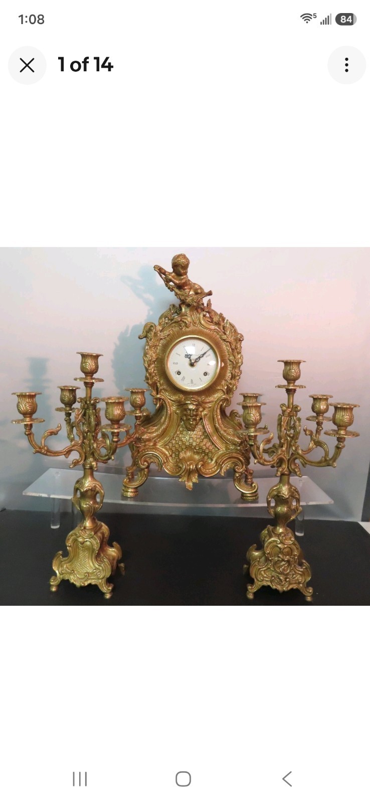 Antique Franz Hermle Imperial Bronze Candelabra Clock Set