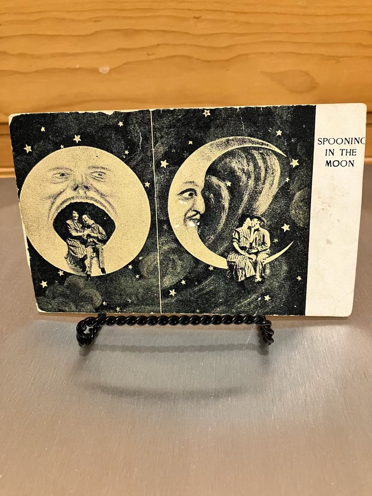 1908 antique SPOONING in the MOON postmarked POSTCARD