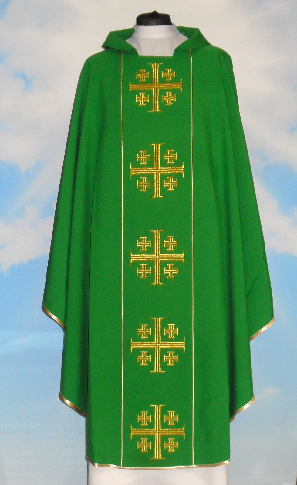 Green Chasuble and Stole, Embroidered Jerusalem Cross Design Chasuble Vestment
