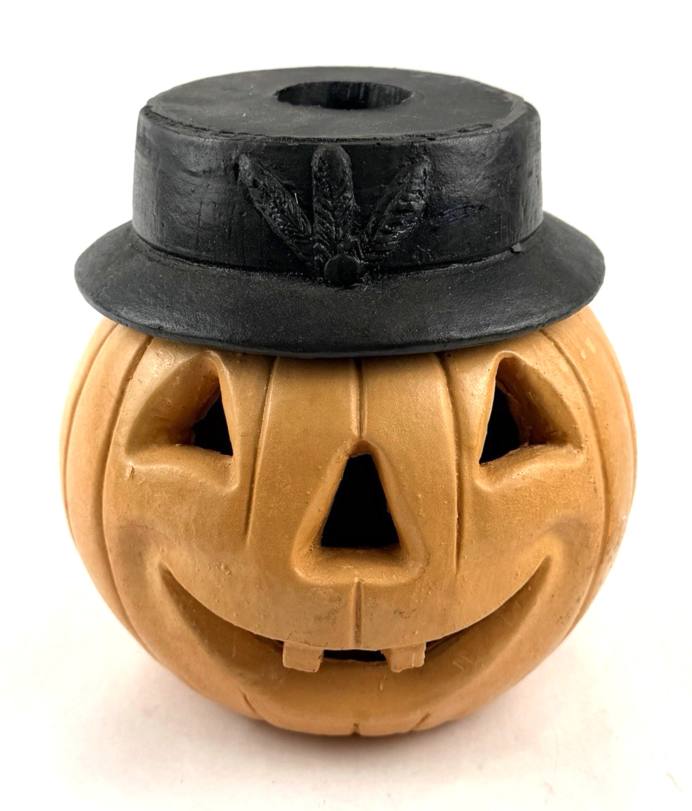 Vintage Comanche Pottery Halloween Jack O Lantern with Hat 7\