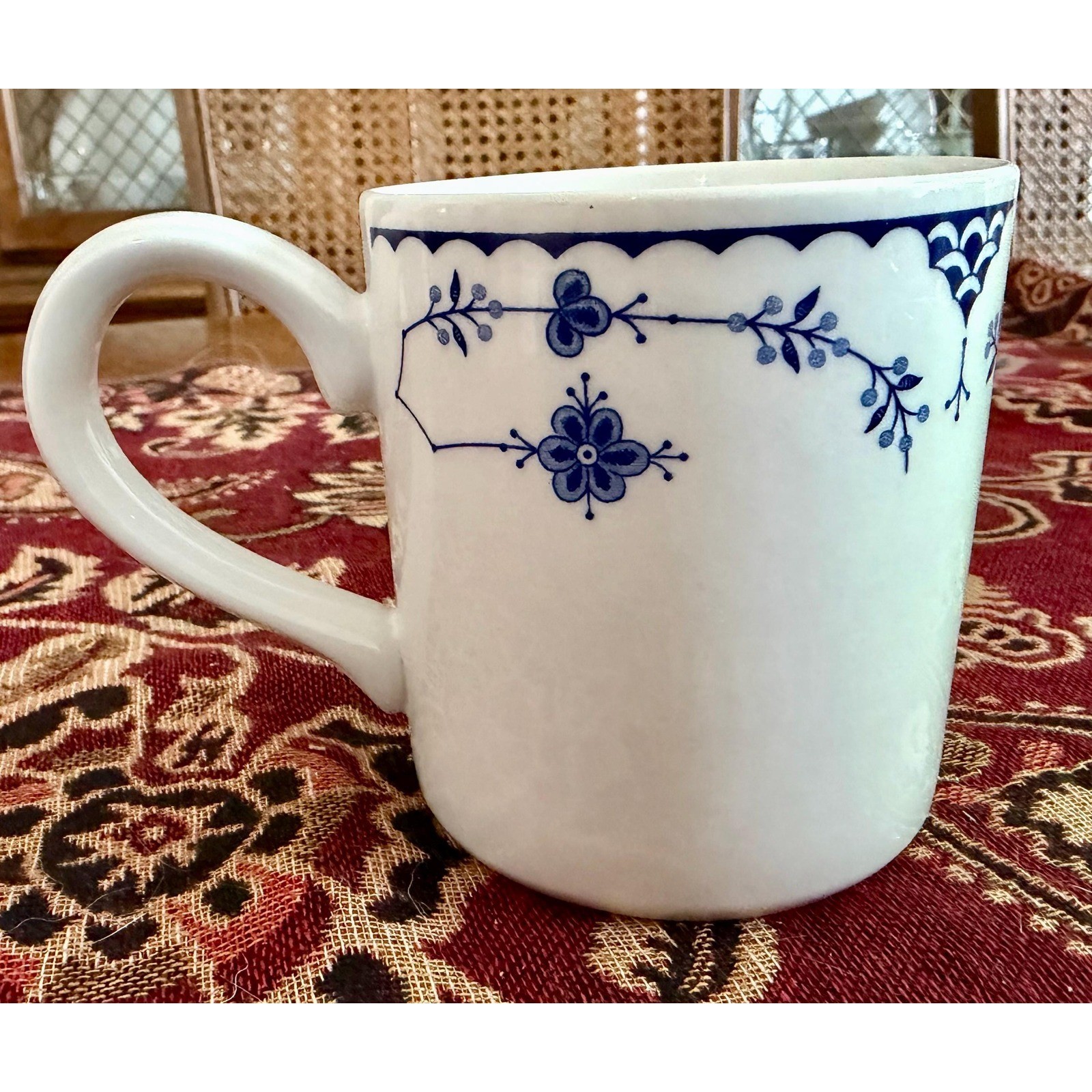 Vintage Johnson Brothers Blue Cloud Coffee Mug | Scalloped Floral Ironstone Cup