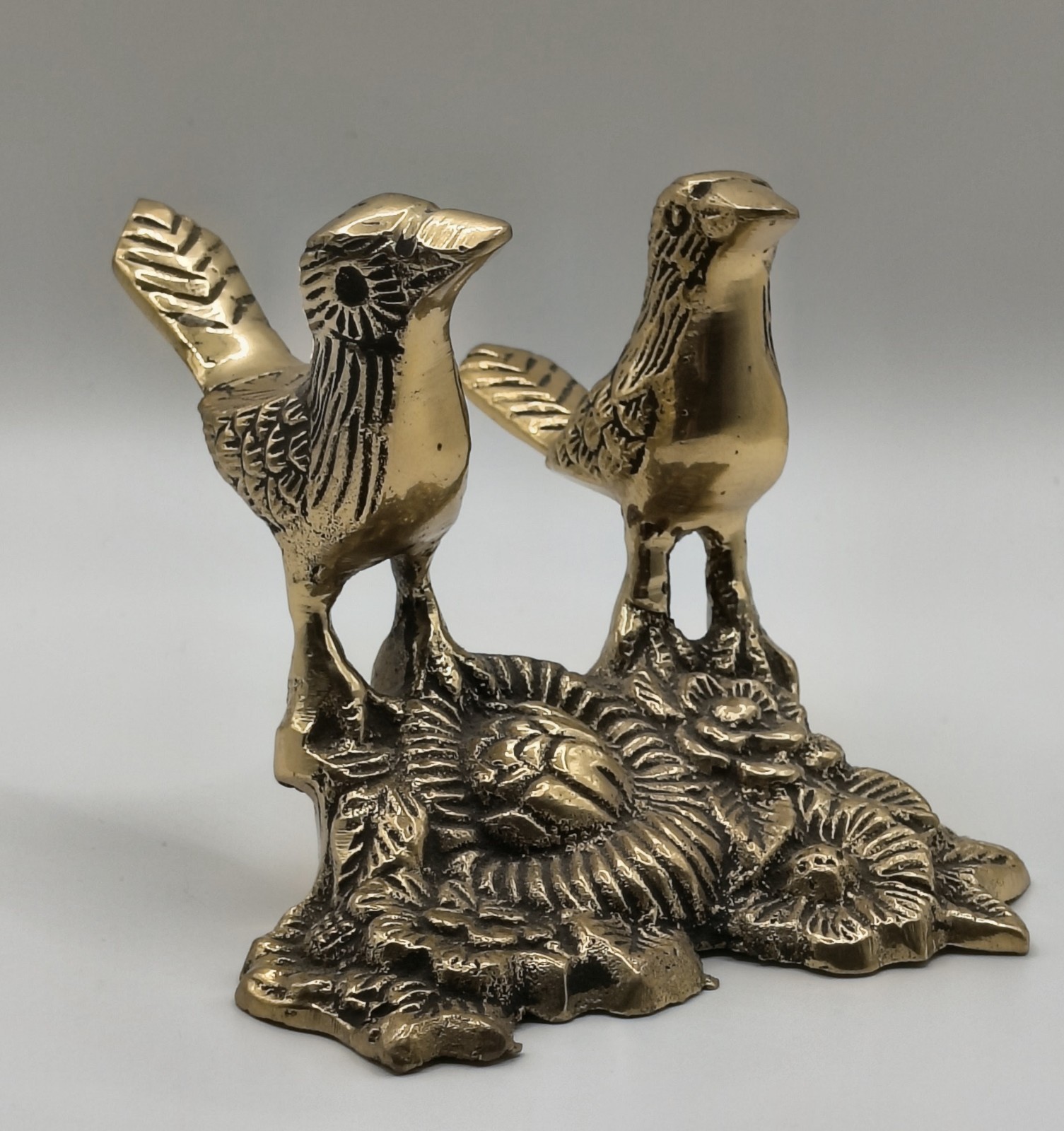 Vintage Hampton Brass Figurine Of Two Love Birds on Ornate Floral Branch 