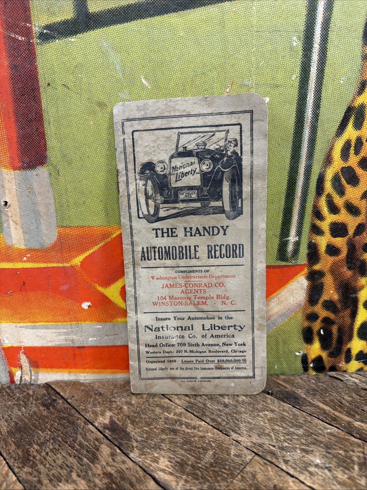 ANTIQUE 1923 THE HANDY AUTOMOBILE RECORD BOOK FIRE INSURANCE NORTH CAROLINA RARE