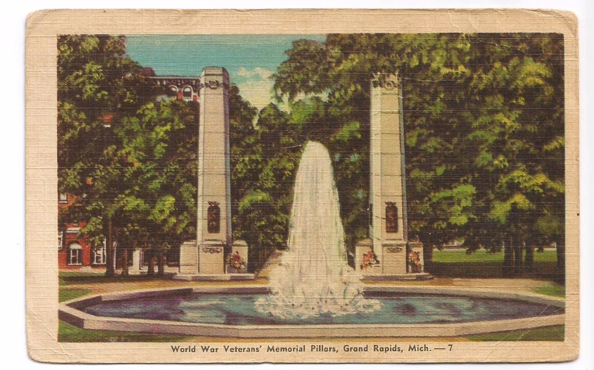 Grand Rapids Michigan MI Postcard World War Veterans Pillars Grand Rapids Michigan MI Postcard World War Veterans Pillars
