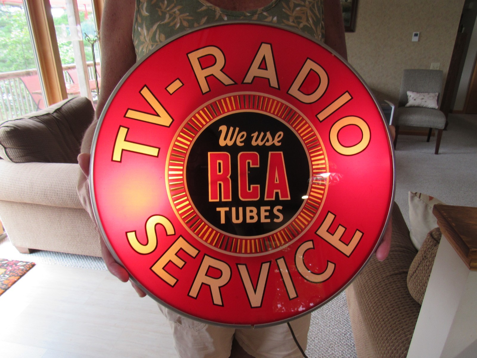 VINTAGE ORIGINAL 1940\'s RCA TV RADIO SERVICE LIGHTED SPINNER SIGN NEAR MINT