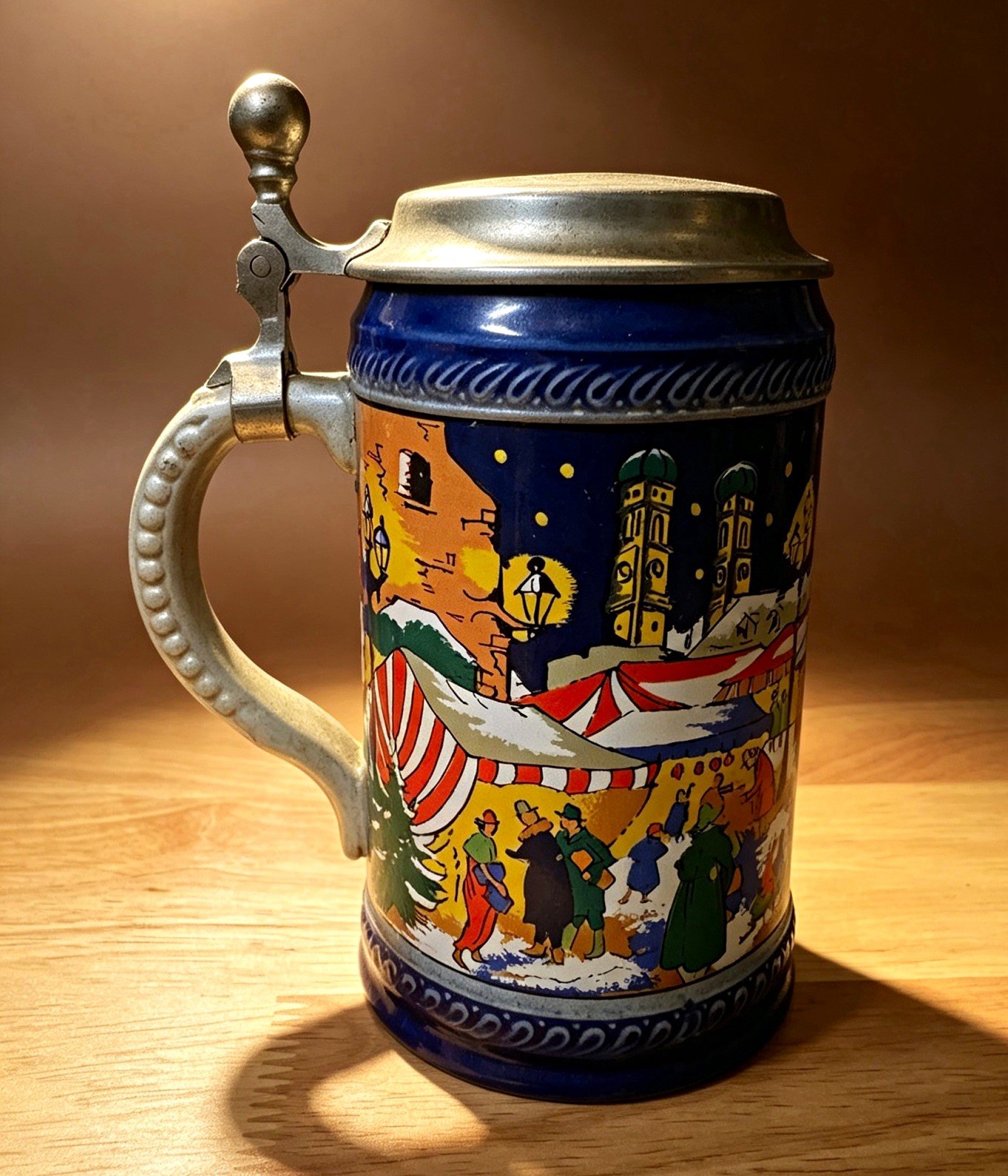 Vintage 1979 German Beer Stein Pewter Lid Munich Christmas Fair Limited Edition