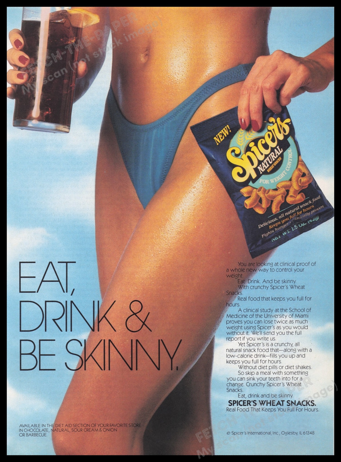 Spicer\'s Wheat Snacks 1980s Print Advertisement Ad 1989 Bikini Bottom Legs
