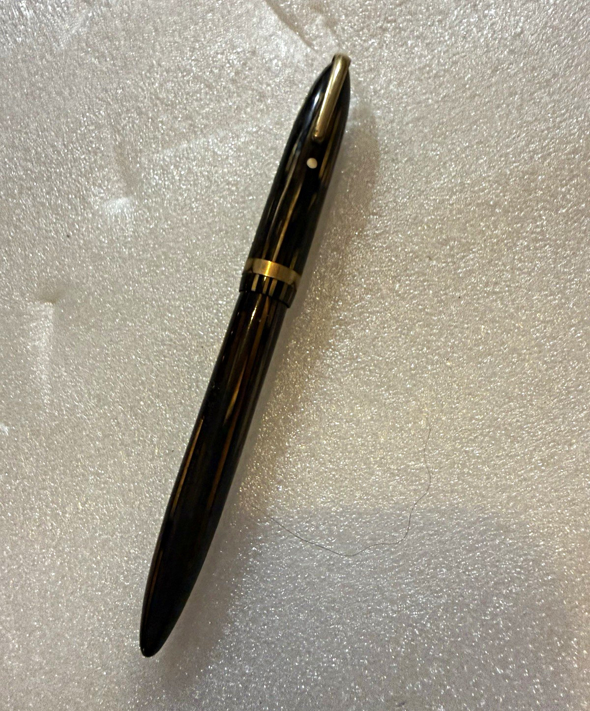 Vintage Sheaff Fountain Pen Celluloid Barrel Gold Trim No. 7 Gold Nib, Black Ink