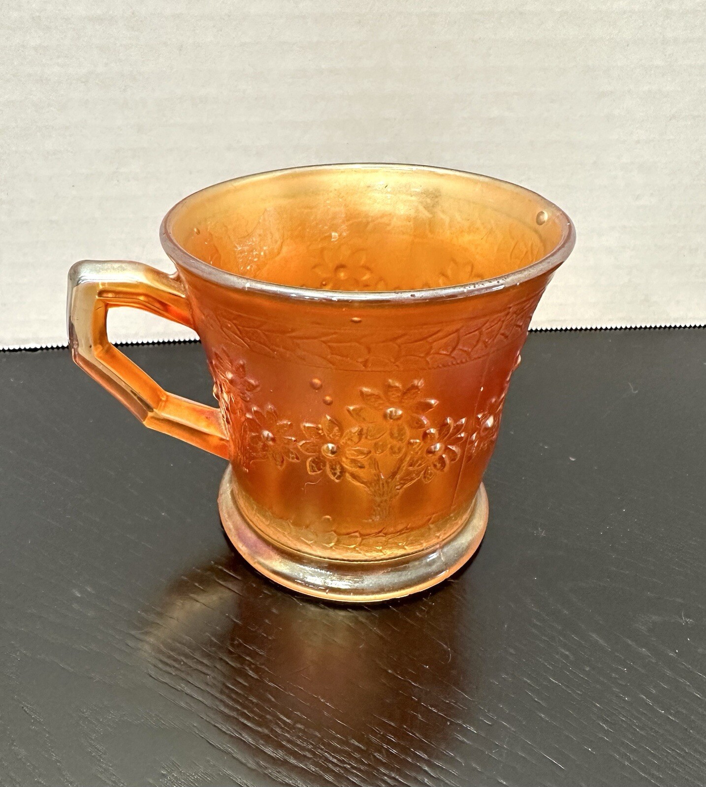 VTG Marigold Carnival Glass Orange Tree Handled Mug Cup VTG Marigold Carnival Glass Orange Tree Handled Mug Cup