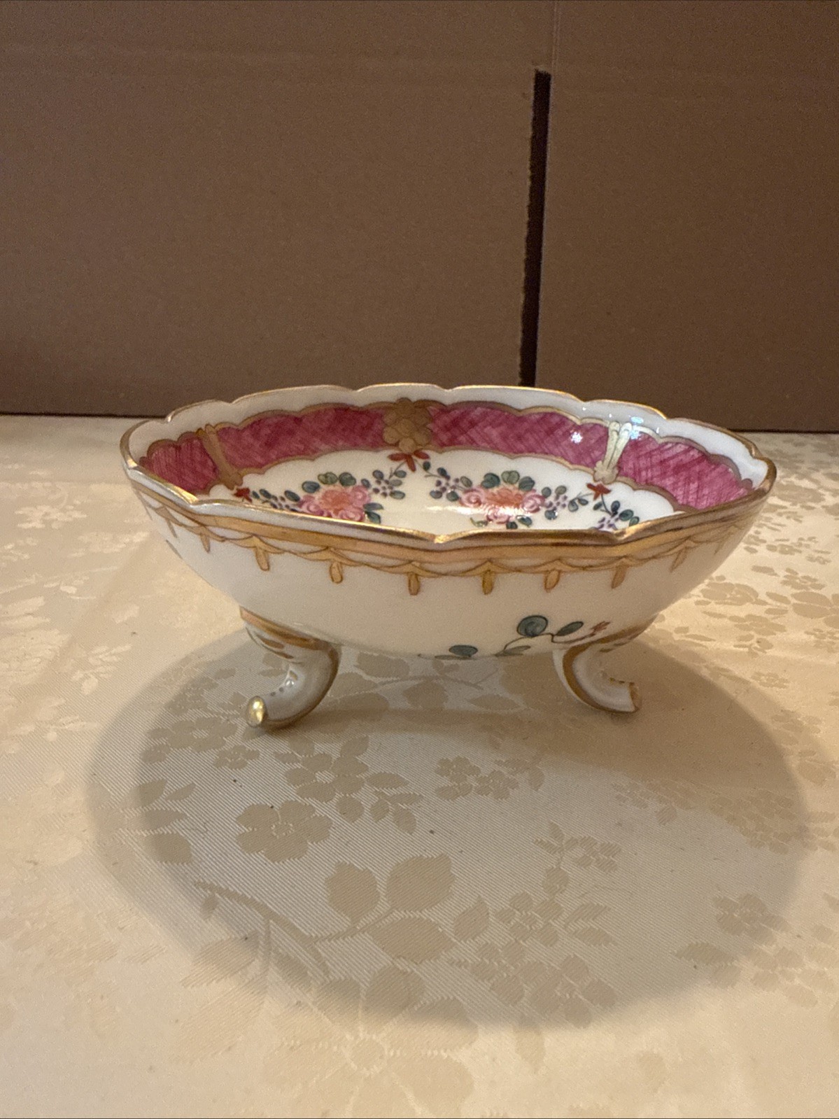 Limoges Coronet Footed Bowl Floral Hand Painted Gold Gilt Squash pink Border Limoges Coronet Footed Bowl Floral Hand Painted Gold Gilt Squash pink Border