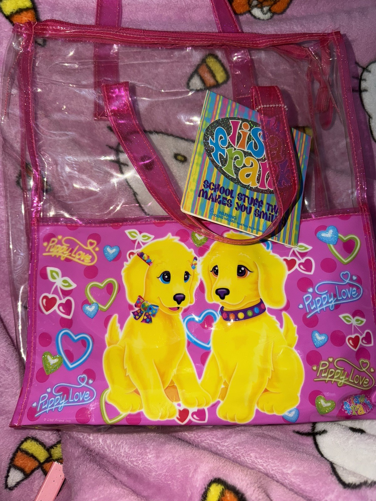 Vintage Lisa Frank XL Clear Tote Bag Casey and Candy puppy love 