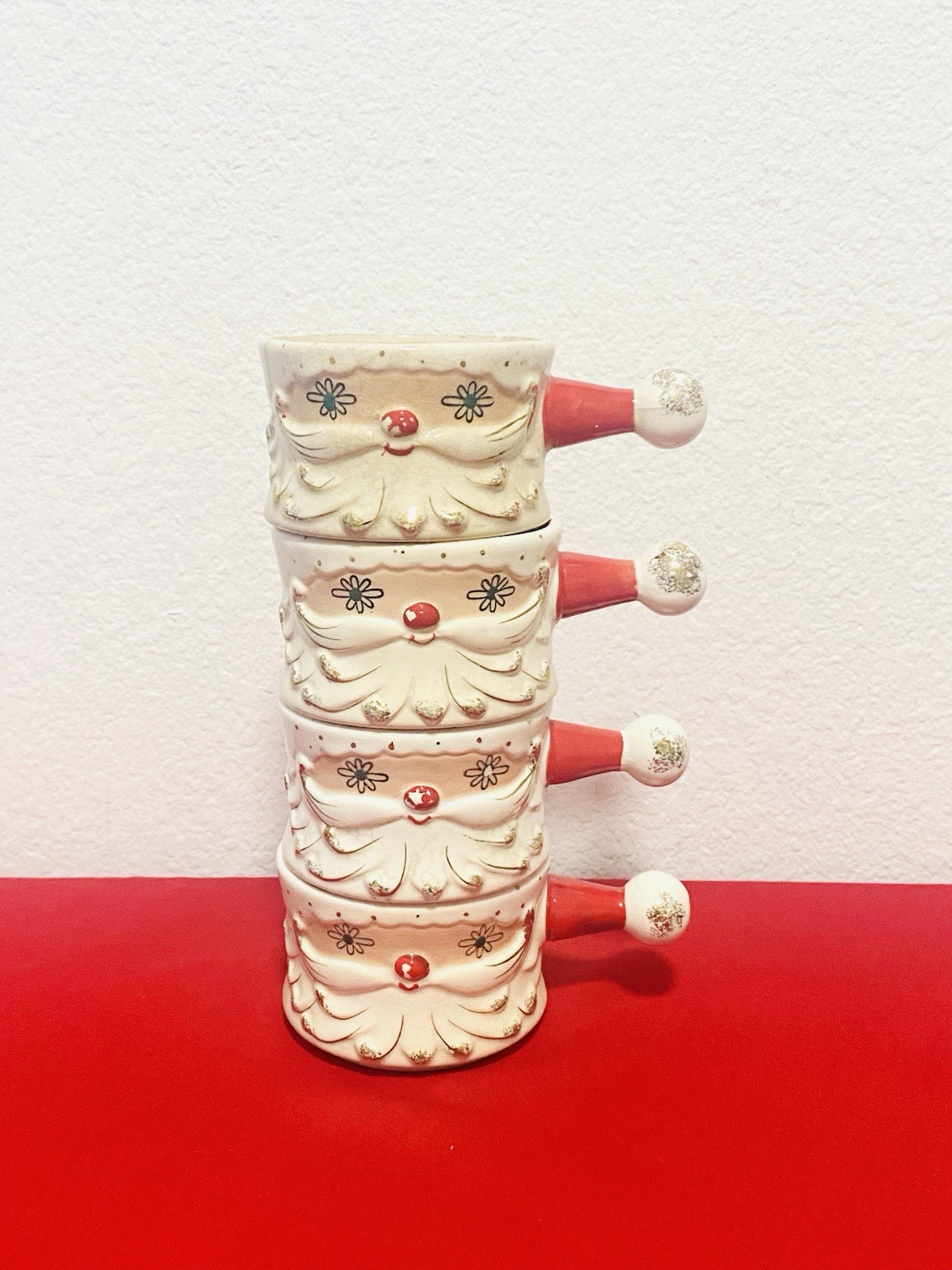 Holt Howard Starry Eyed Santa Soup Bowl with Handle Stackable Set of 4 RARE