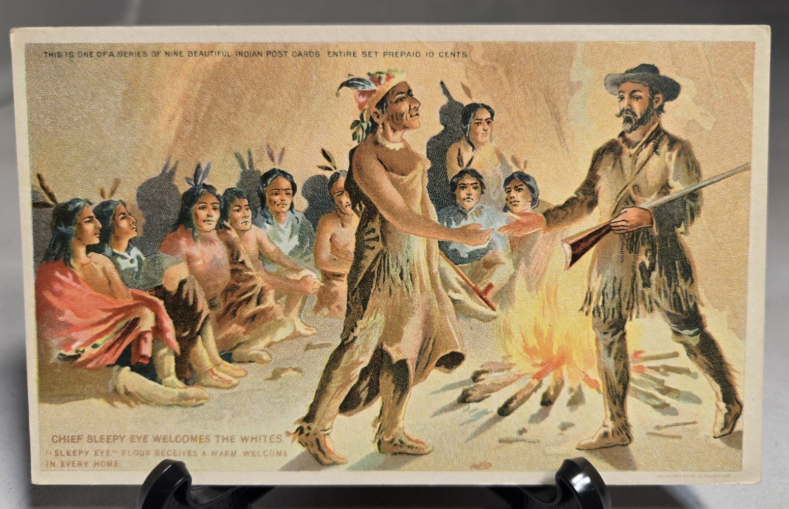 CHIEF SLEEPY EYE WELCOMES THE WHITES FLOUR MILL AD POSTCARD UNUSED