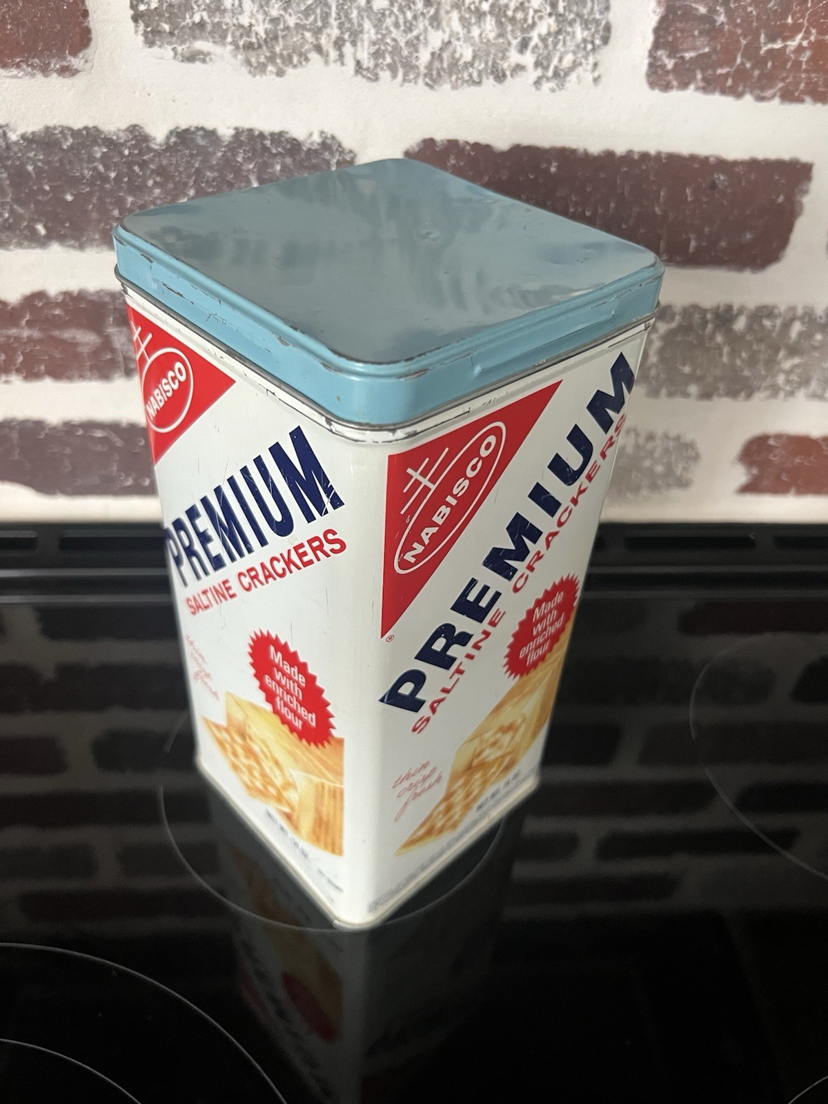 Vintage Nabisco Premium Saltine Crackers Tin Blue Lid Kitchen Decor