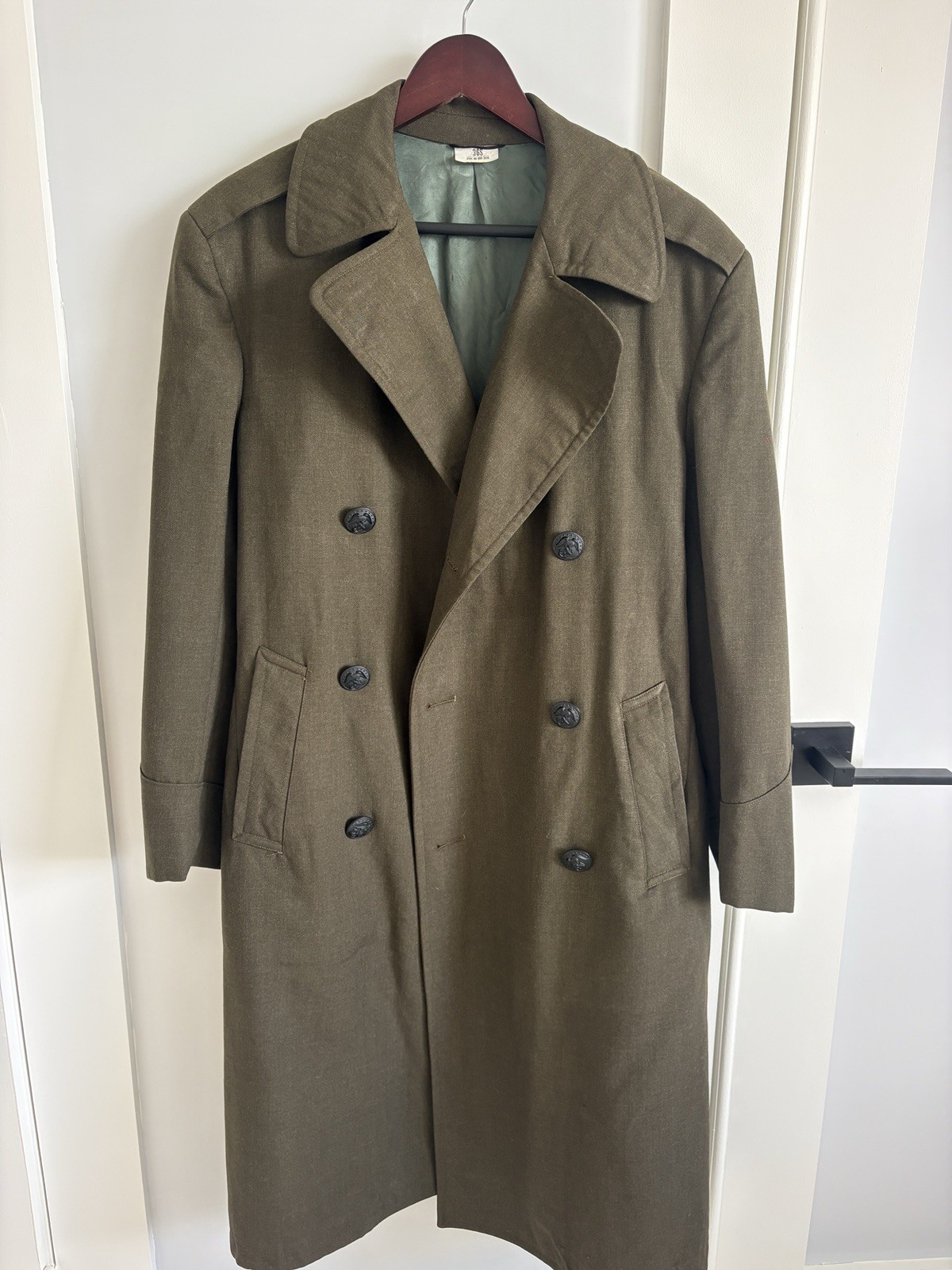 Vintage US Army Overcoat Mens Size 36 R Green Wool Long Trench Coat Vintage US Army Overcoat Mens Size 36 R Green Wool Long Trench Coat