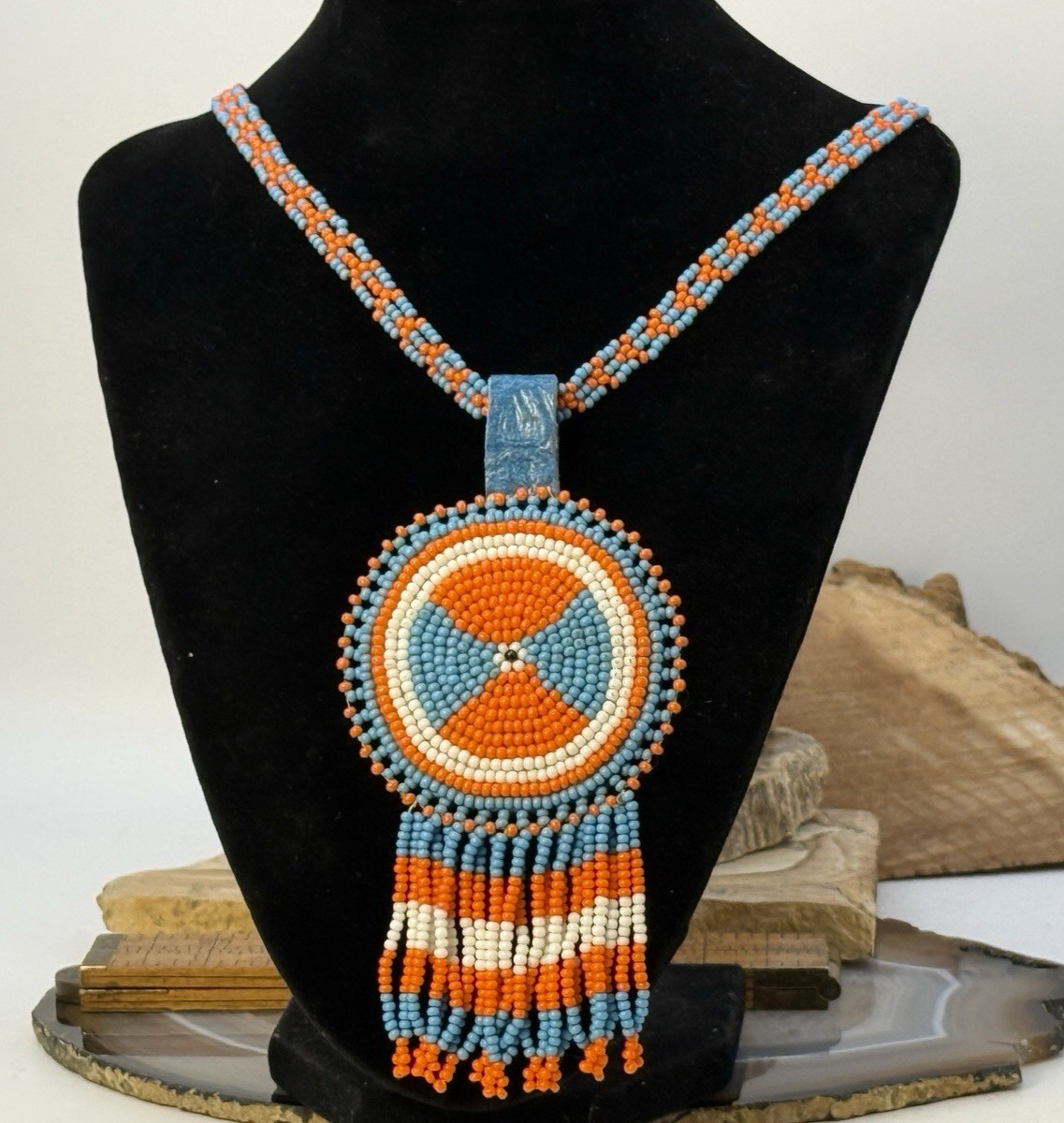 Vintage Native Hand Beaded Seed Bead Medallion 24