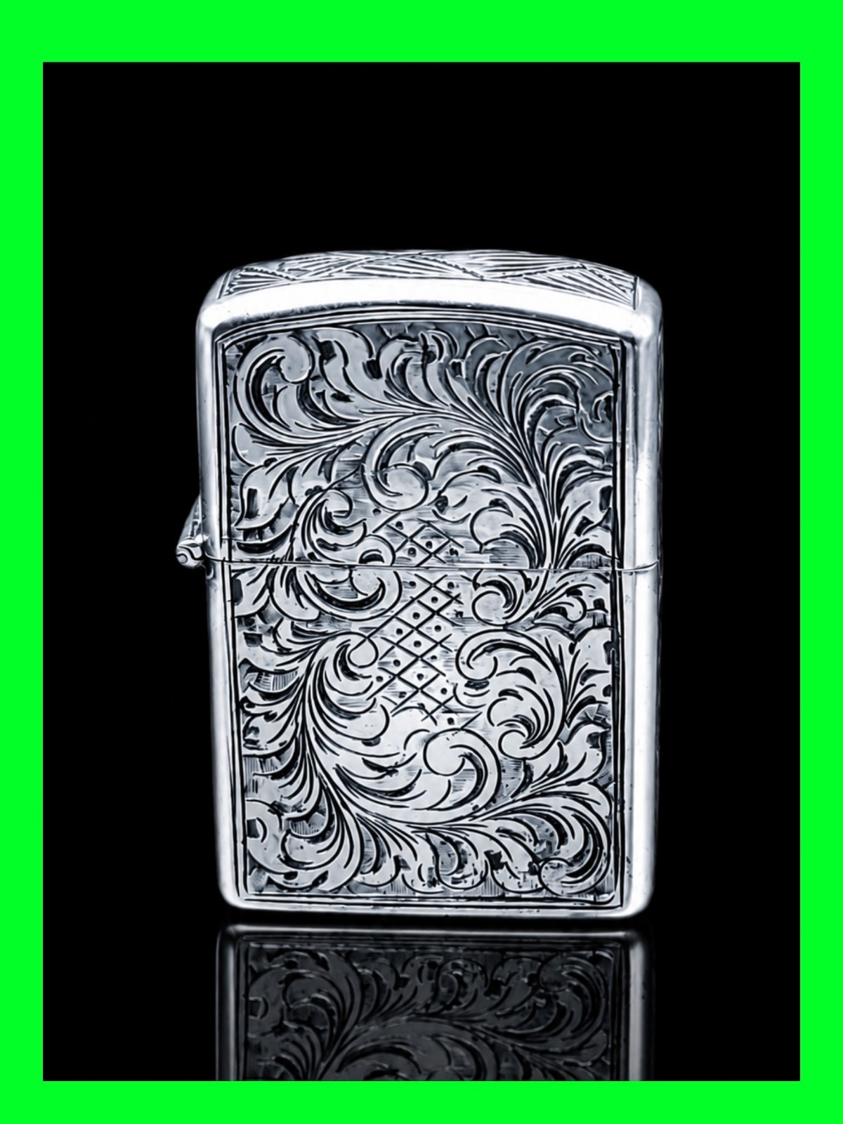 Vintage Italian .800 Silver Hand Engraved Lighter With Zippo Pat. 2517191 Insert