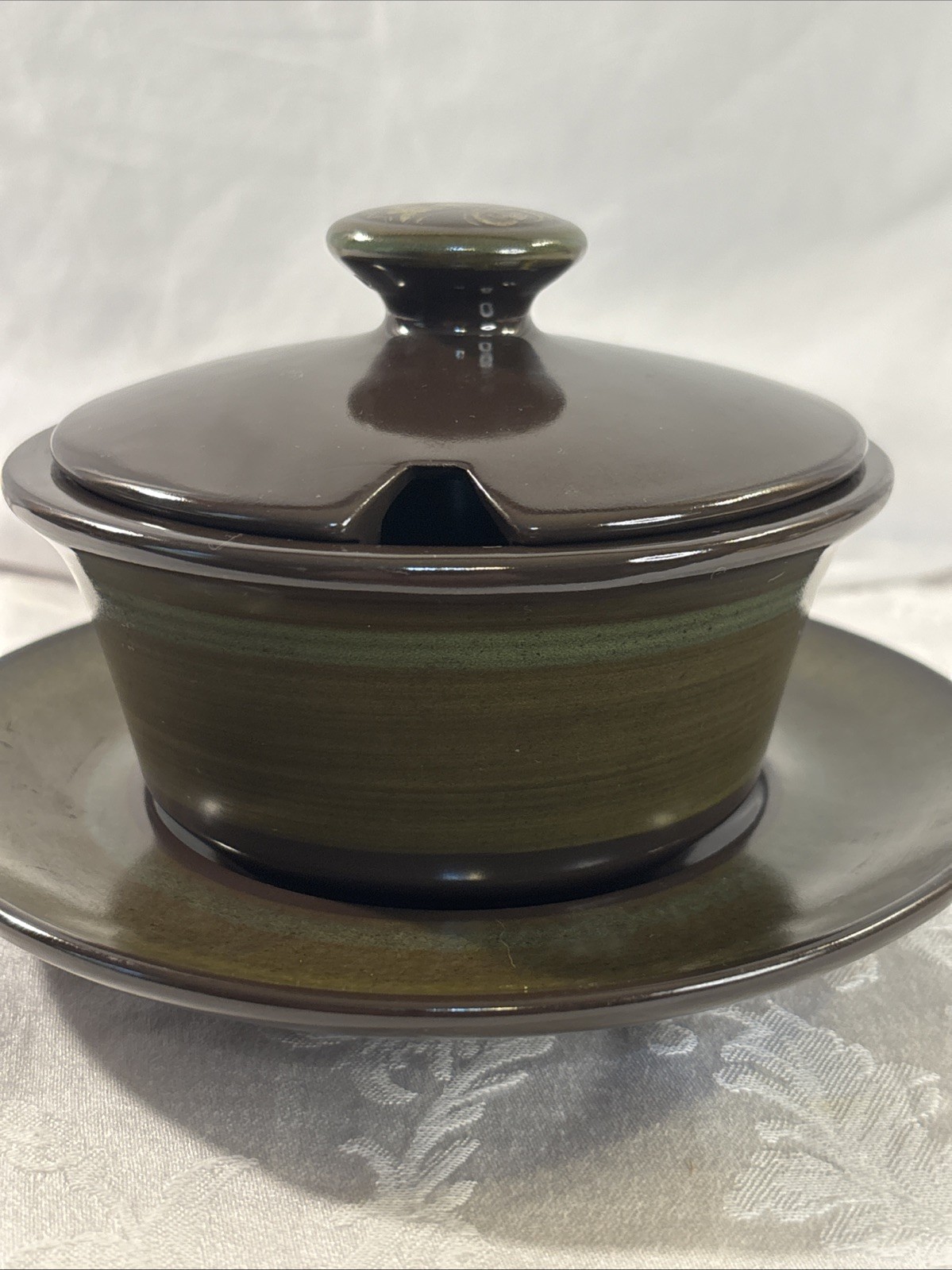Franciscan Madeira Green Brown Gravy Sauce Boat Bowl w/Lid & Underplate Franciscan Madeira Green Brown Gravy Sauce Boat Bowl w/Lid & Underplate