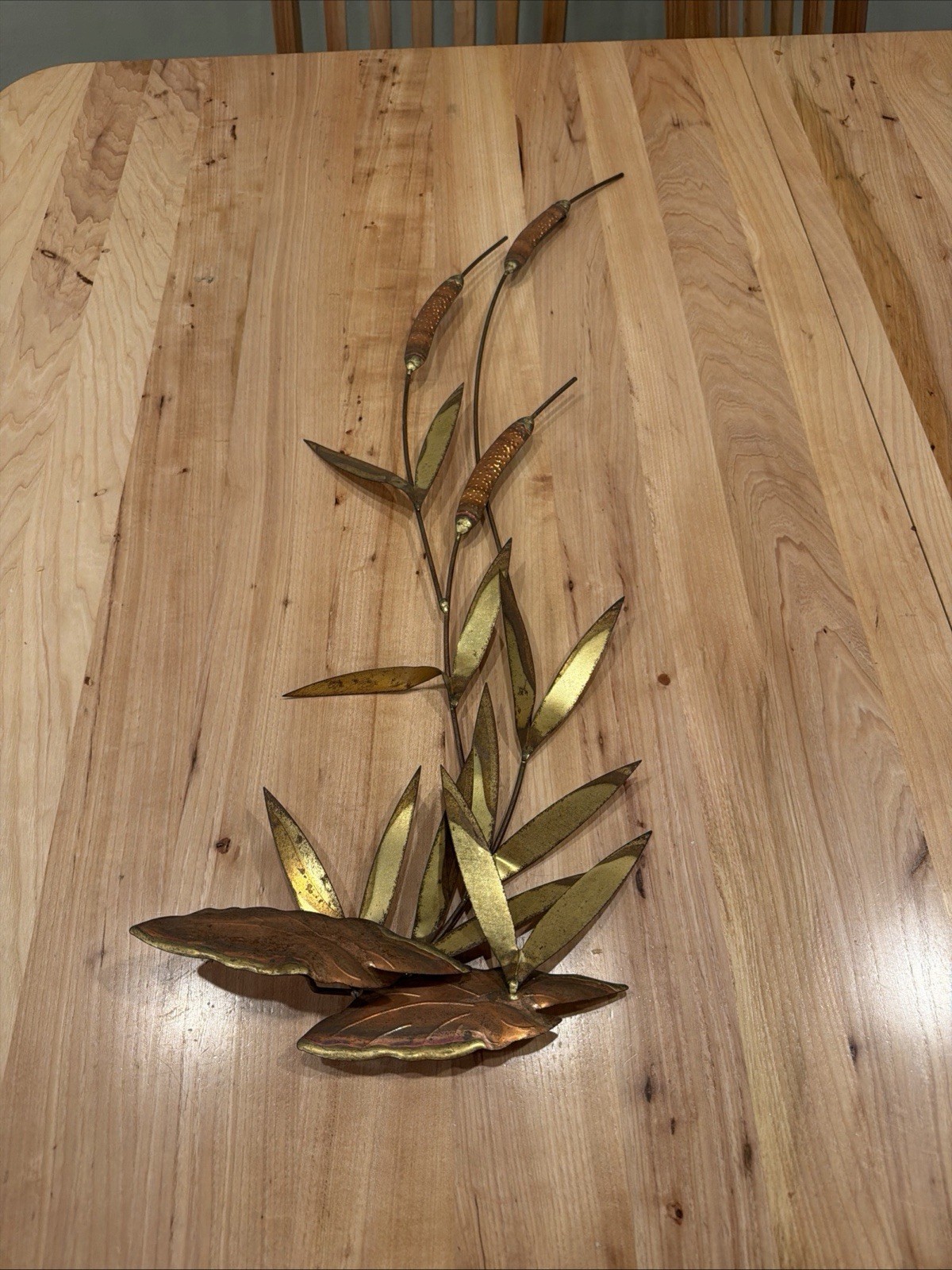 VTG Mid Century Copper Brass Cattails Wall Art Metal Reed Lily Pad Sculpture MCM