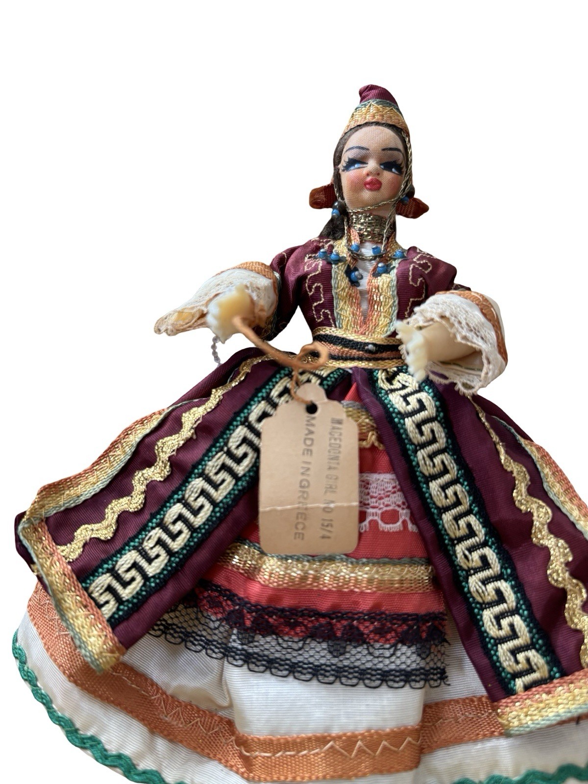 Vintage Greek Souvenir Doll Handmade Traditional Costume Greece Folk Art Tagged