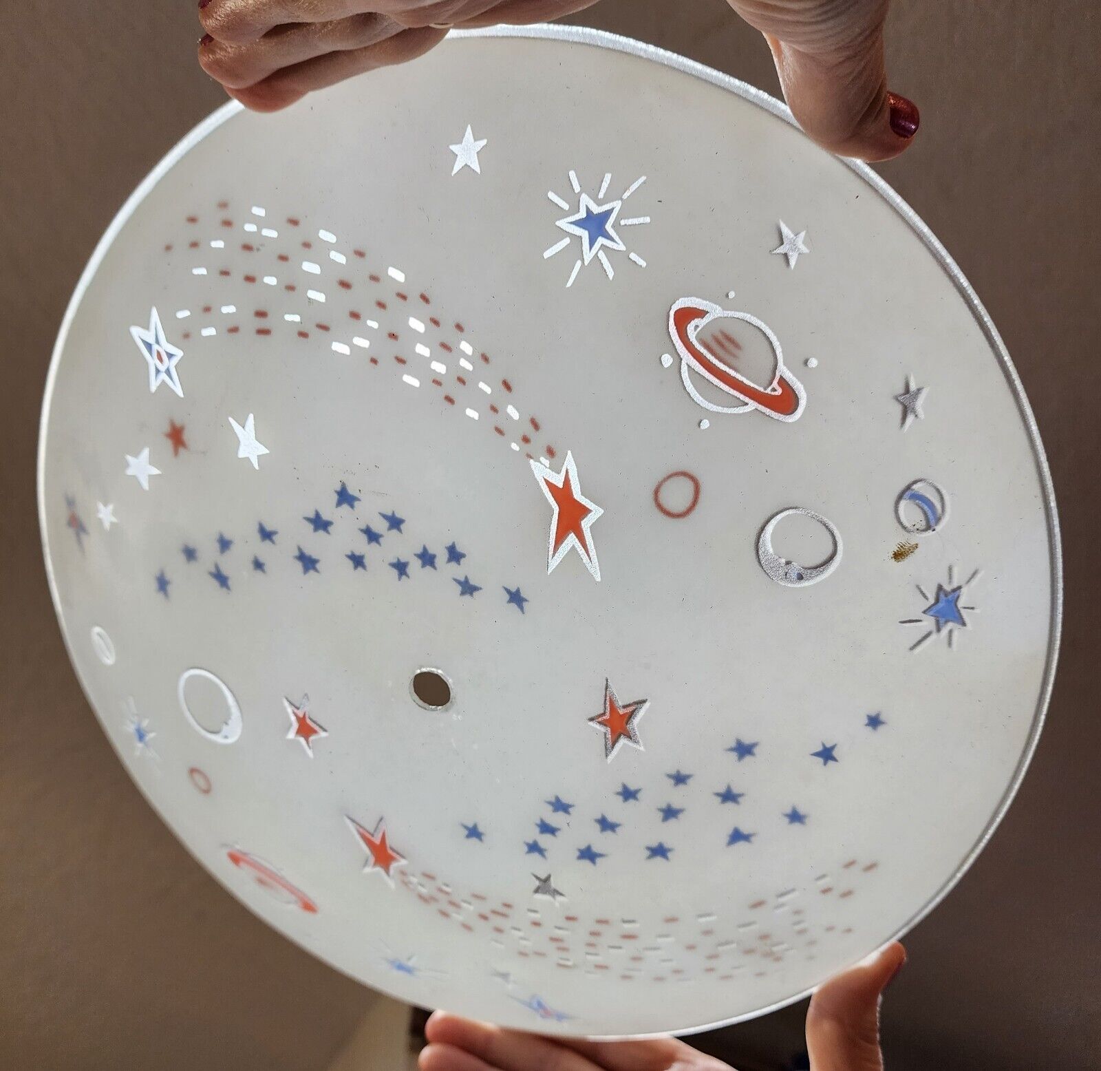 Vintage Glass Shade Stars Planets 1950\'s Ceiling Fixture, Childs Room, Cute