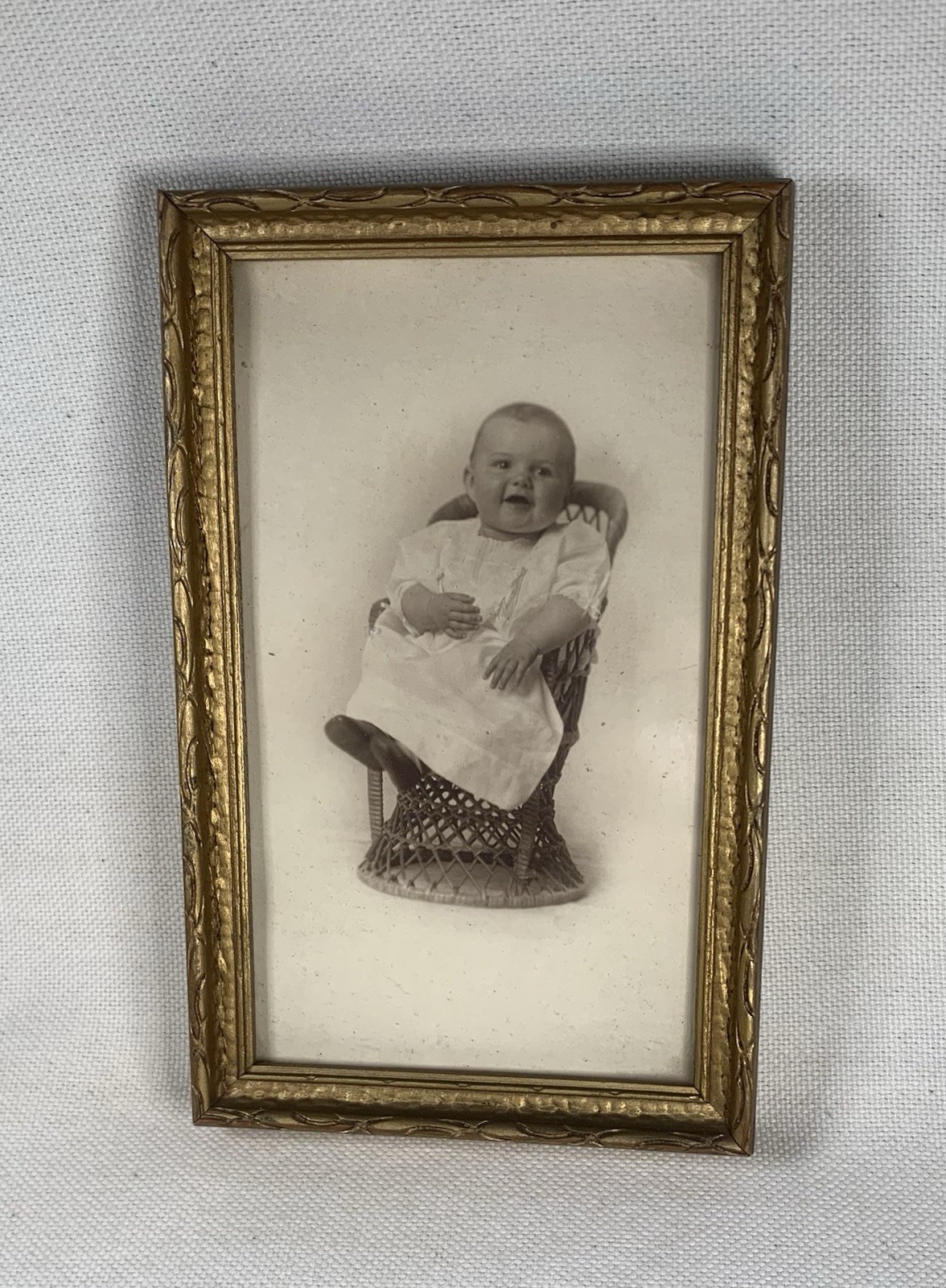 Framed Photo Of Smiling Baby Seated In Wicker Chair 1920s Instant Ancestor Framed Photo Of Smiling Baby Seated In Wicker Chair 1920s Instant Ancestor