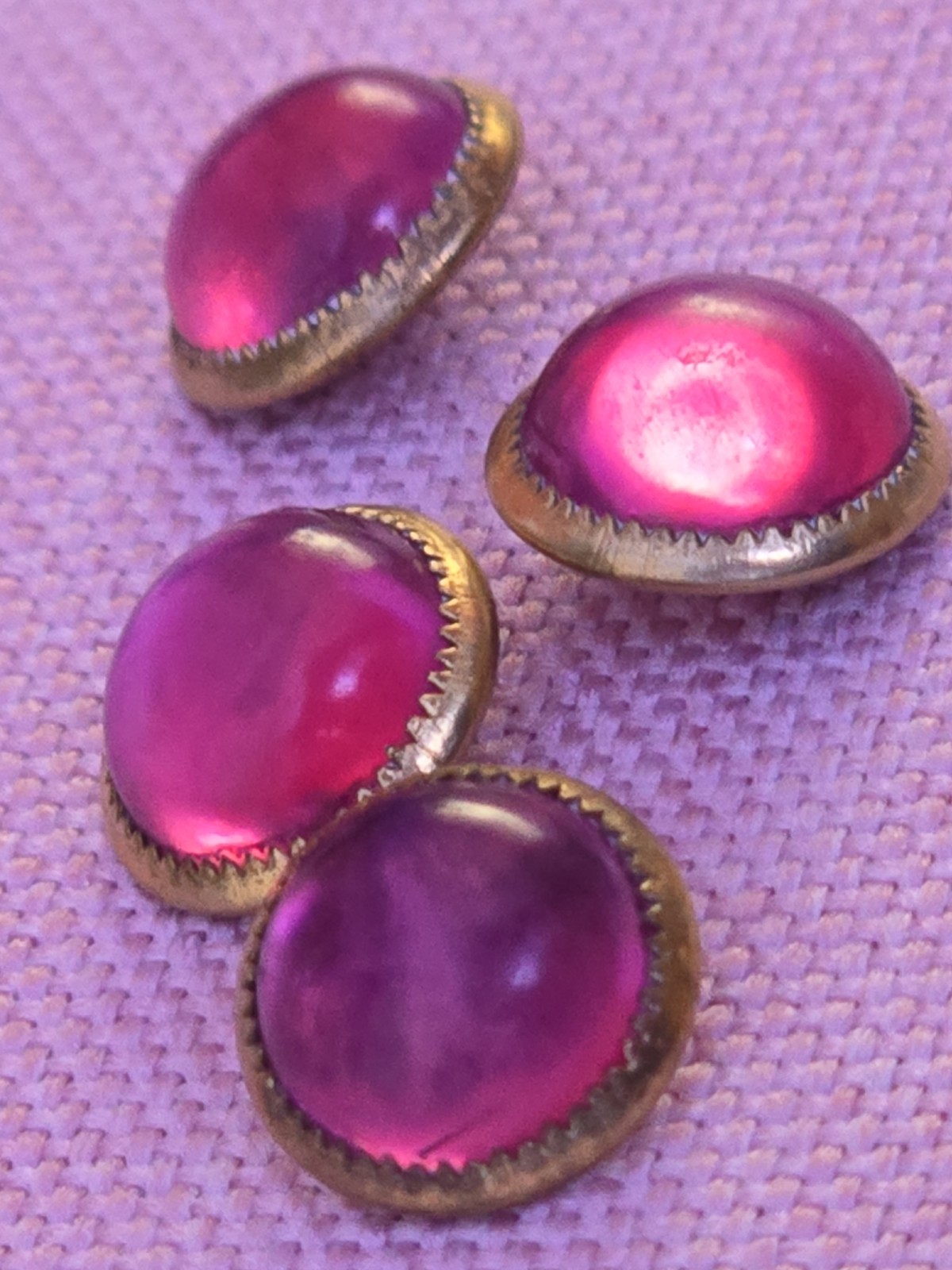 4 Vintage Pink Moonglow Lucite Buttons Brass Sawtooth Rim Metal Shank 3/4