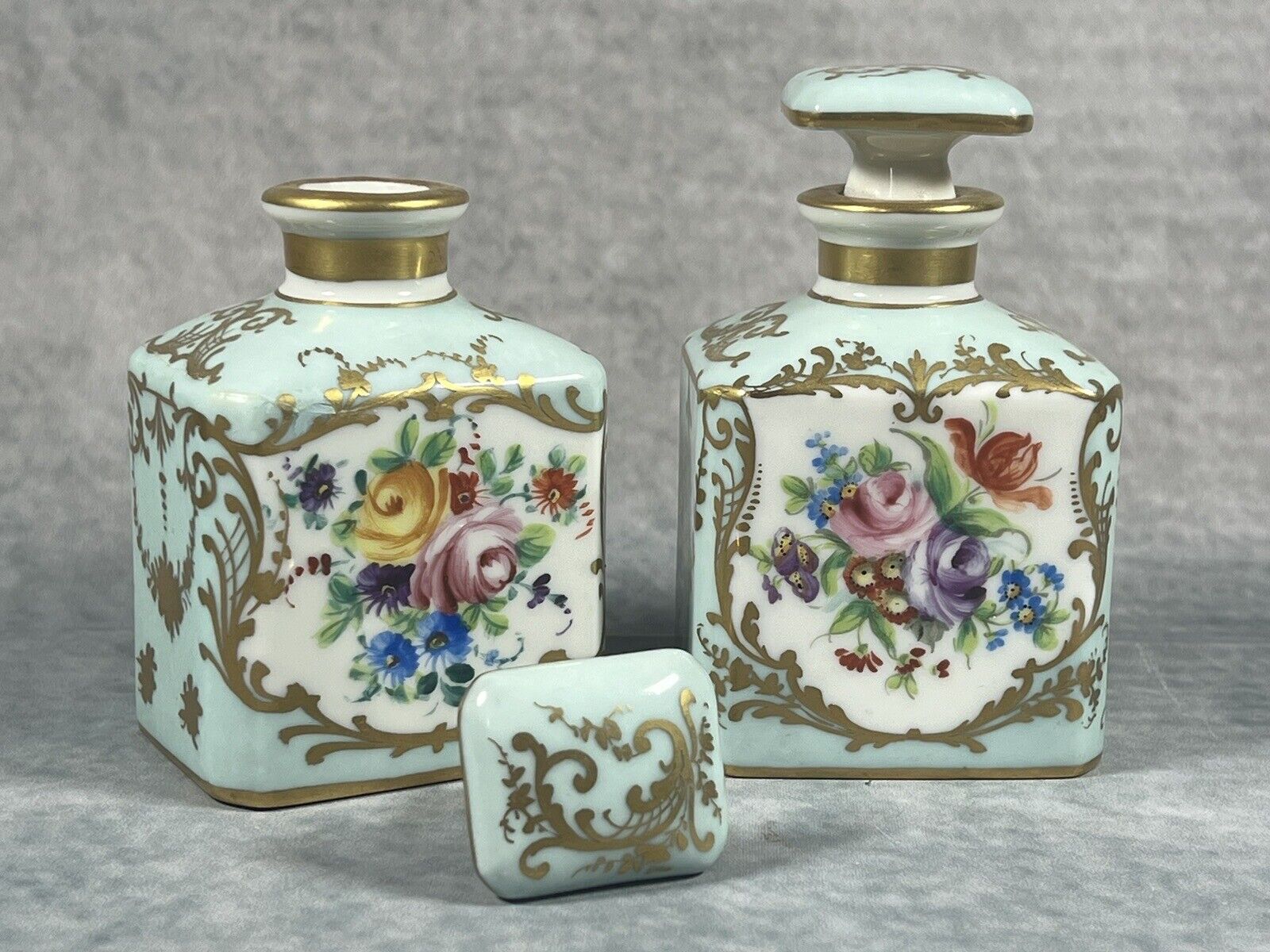 Superb Le Tallec Paris Porcelain Matching Pair of Perfume Bottles - One A/F