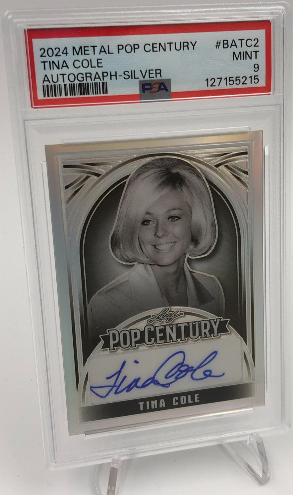 TINA COLE RARE/25 AUTO Card Leaf Pop KATIE on MY THREE SONS Signed PSA MINT 9