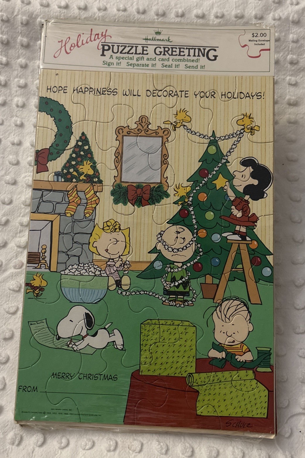Vintage 1965 Hallmark Peanuts Snoopy Charlie Brown Puzzle Christmas Tree Card