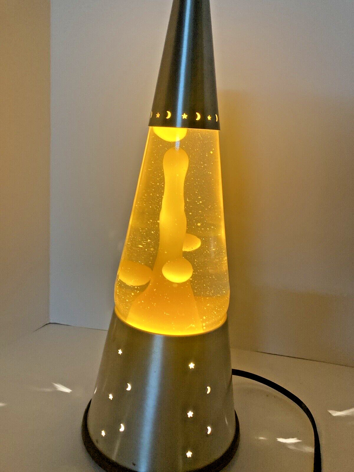 Vintage Lava Lite Wizard Lava Lamp With   Stars And Moon Patterned Silver Base