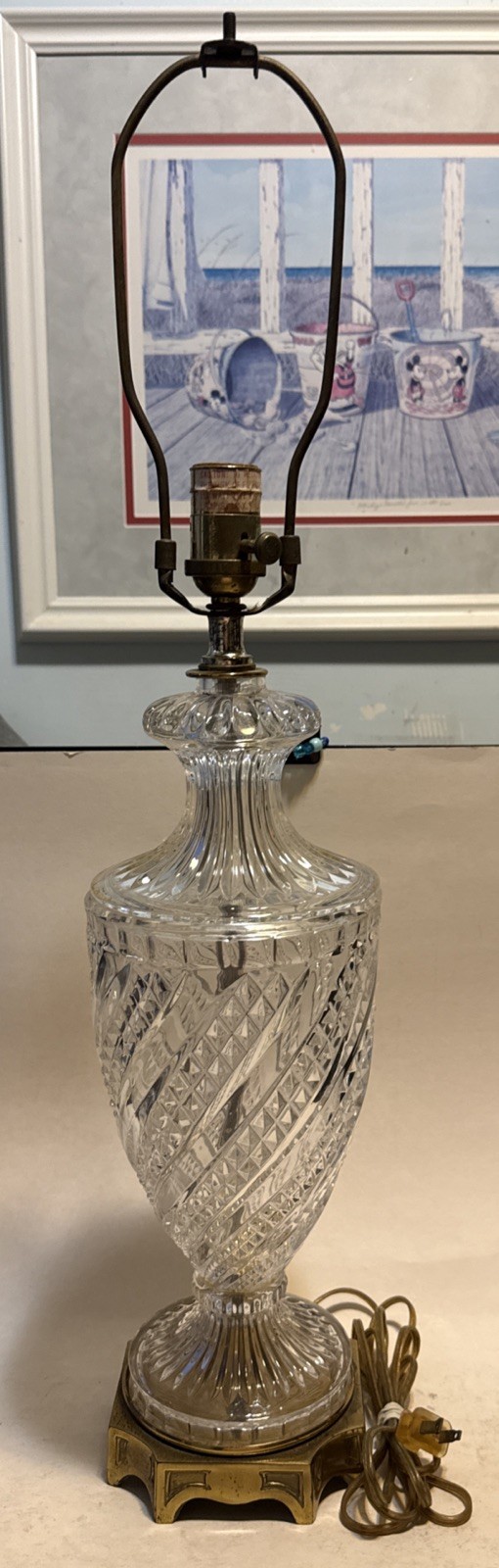 Ethan Allen Crystal Cut Clear Urn Table Lamp Light