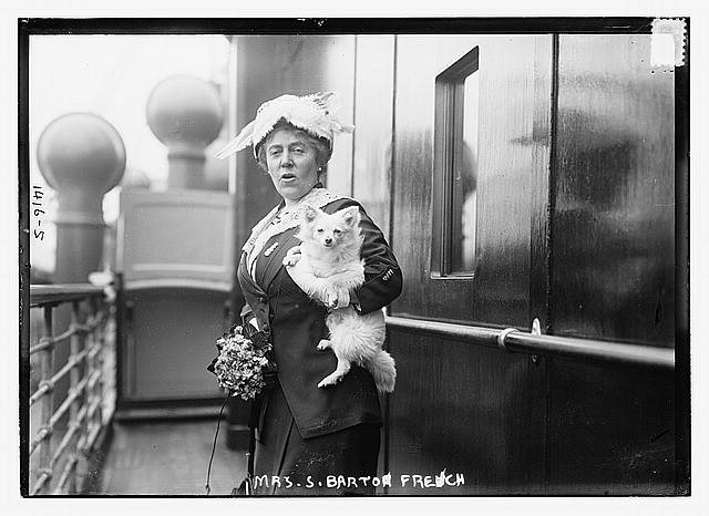 Photo:Mrs. S. Barton French Holding Cat Ship Deck Portrait