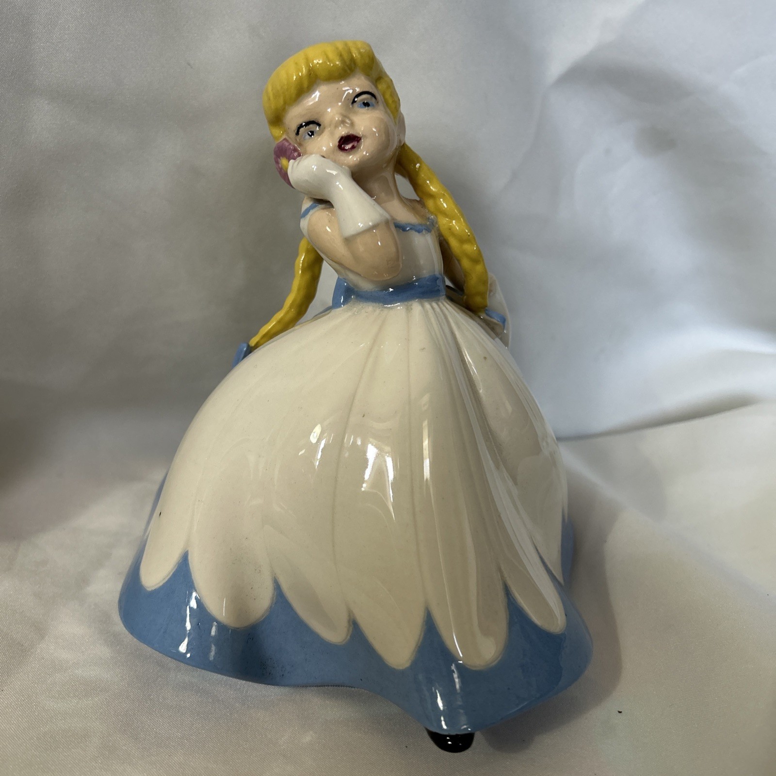 Vintage Ceramic Figurine Southern Belle Girl White & Blue Gown Holland Mold