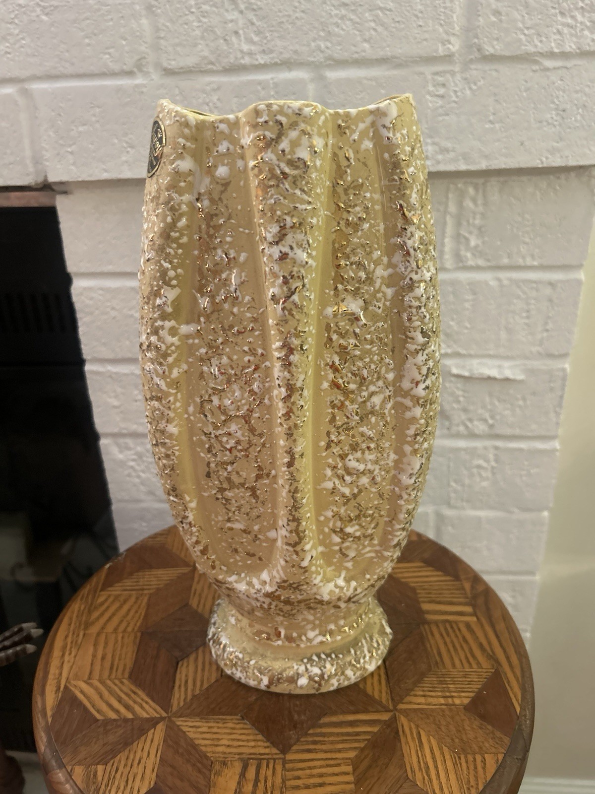 Vintage Mid Century Modern Savoy Gold Splatter Art Pottery Vase 12.5\