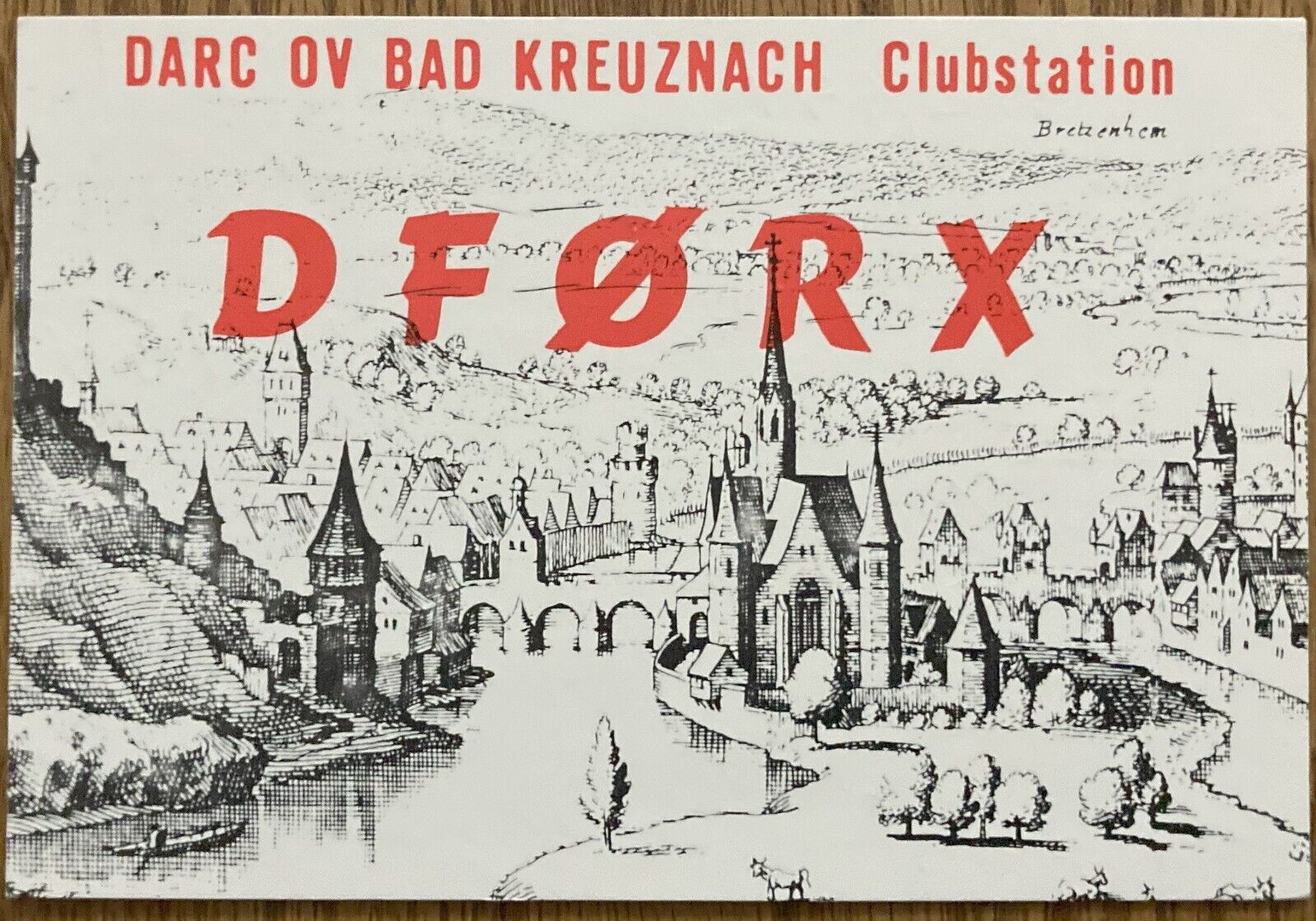 QSL Card - Bad Kreuznach, Germany - DF0RX - 1987 - Drawing of Town Postcard